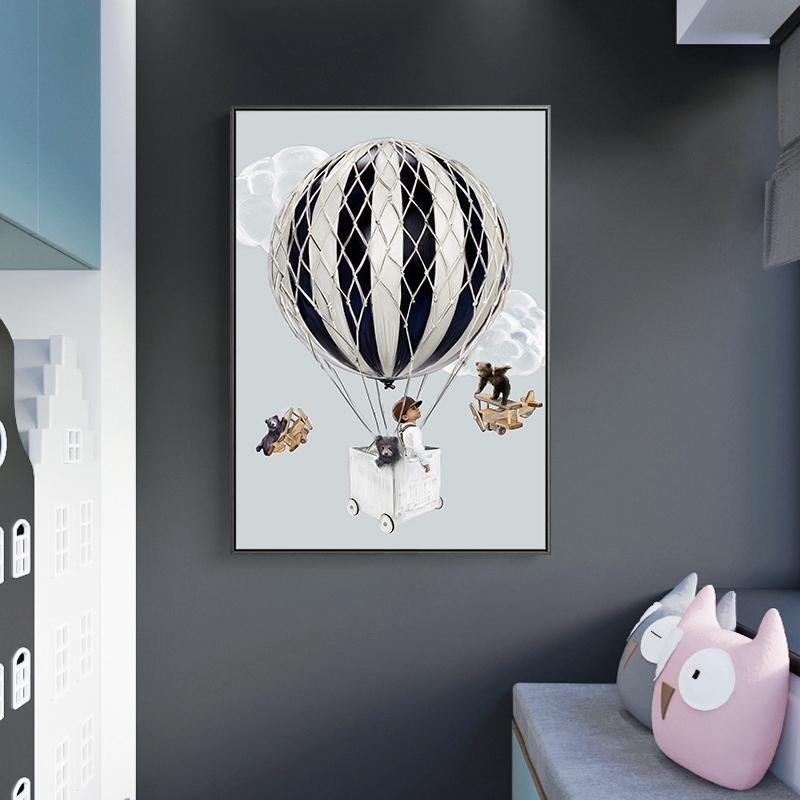Modern Cartoon Children Hot Air Balloon Decoration Prints and Posters Wall Art Canvas Painting for Bedroom Nursery Home Decor