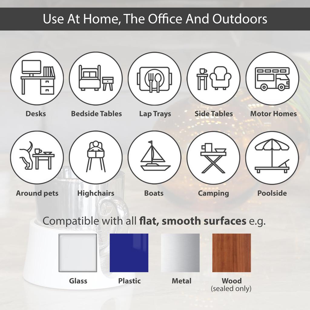 Spill-proof drink holder for boats, cars, campers, caravans, tables, etc. - TableCoaster (White)