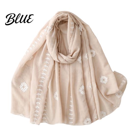 Vintage Style Headscarf Solid Color Embroidered Shawl for Women Lightweight Soft Gauze Scarf with Floral Vine Texture 180x90cm Breathable