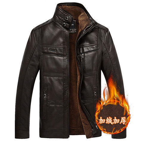 Haining fur integrated leather jacket men's jacket PU leather middle-aged men's coat season dad outfit