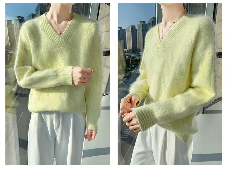 Lekasha 100% Cashmere V-Neck Loose Knit Sweater for Women - Solid Color Winter Base Layer Top