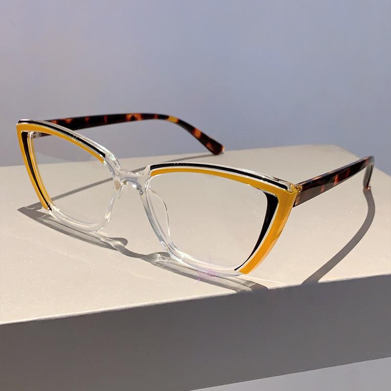 Katzenaugen Brille mit klaren Gläsern Retro Farbblock Mode Dekorative Brille Computerbrille für Damen