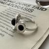 925 Sterling Silver Rings For Women Geometric Fine Jewelry Finger Adjustable Simple Black Stone Bal Ring For Party Birthday Gift