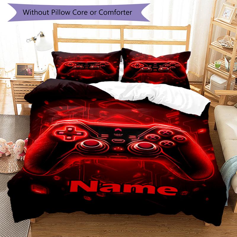 3pcs Custom Name Game Controller Bedding Set Duvet Cover Closure Includes 1 Duvet Cover & 2 Pillowcases, Soft and Comfortable for All Seasons.