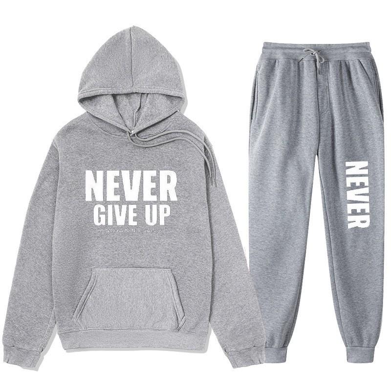 Herren Hoodie mit Buchstabenprint Set - Langarm Rundhals Oberteil Jogginghose Fleecegefüttert Lässiges Outfit Herbst
