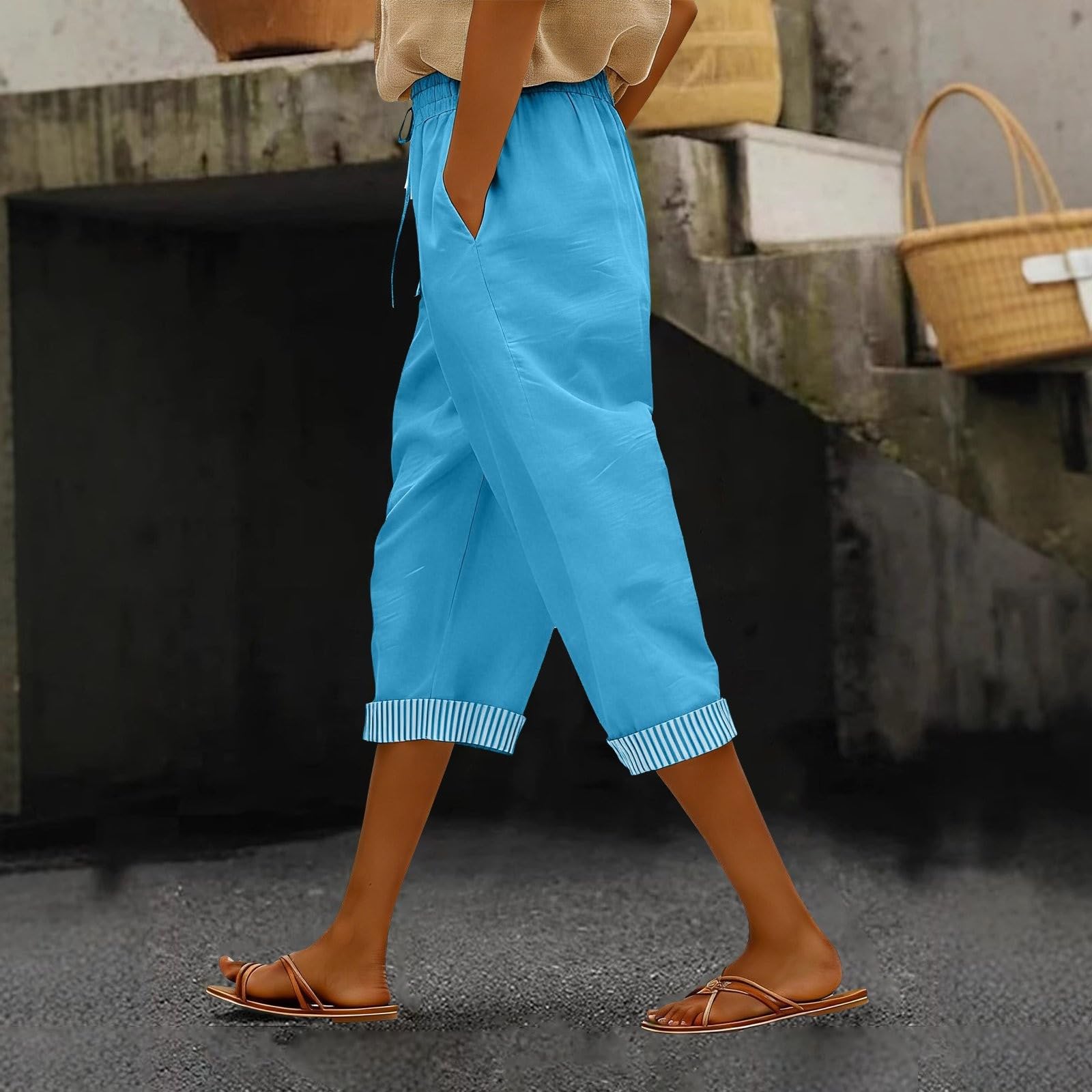 

Женские эластичные брюки с высокой посадкой, повседневного кроя, с широкими штанинами, длинные, с карманами L синий