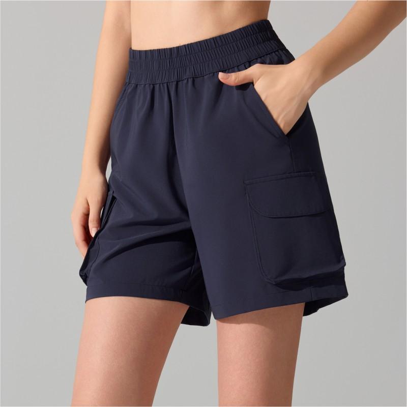 Womens High-Waisted Quick-Dry 5-Point Yoga Shorts With Utility Pockets Loose Fit Athletic Workout Pants