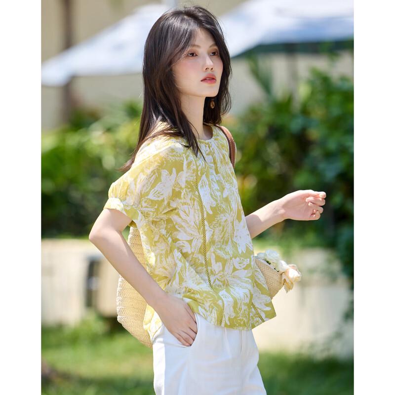 Women's Cotton Printed Puff Sleeve Short Sleeve Blouse