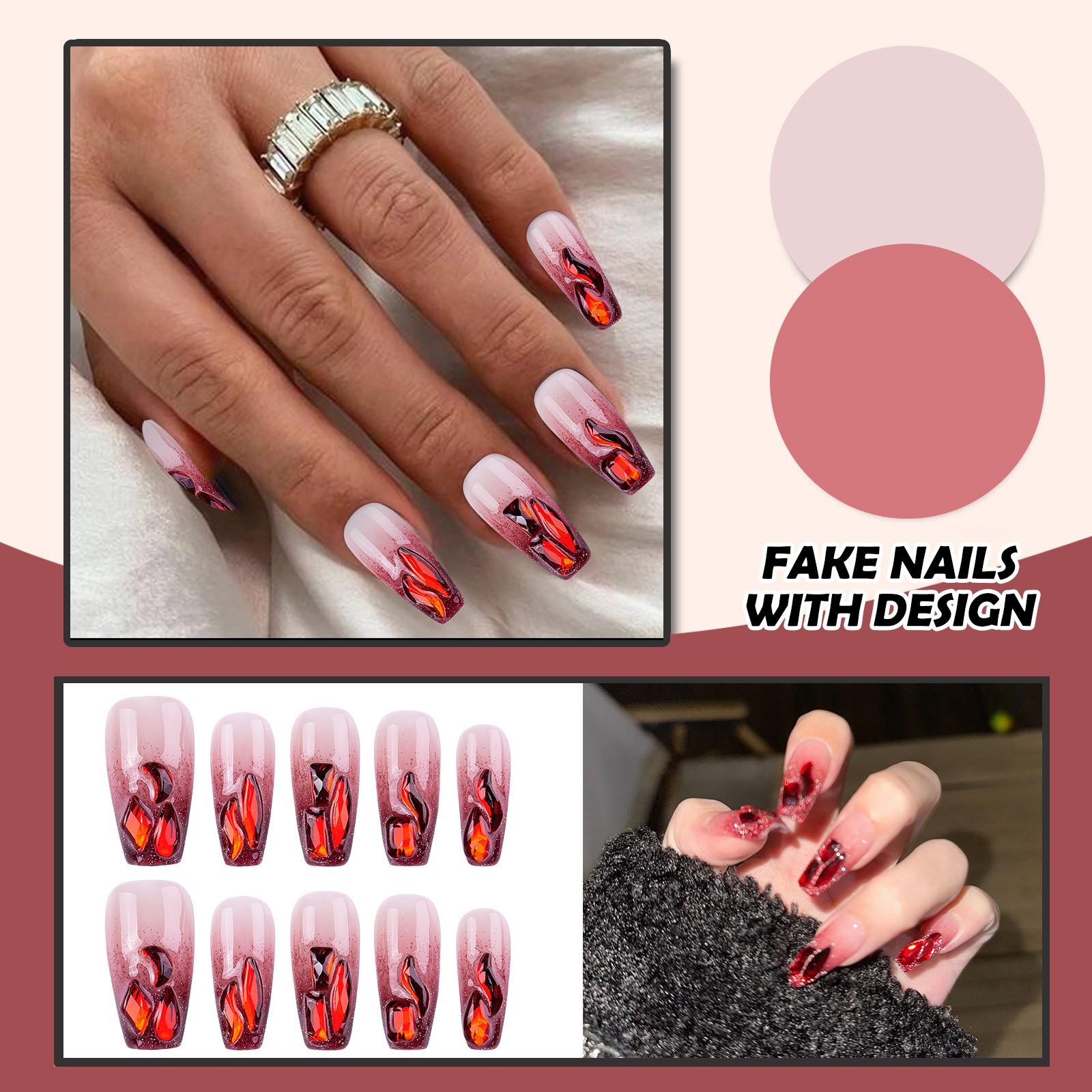 

Женские накладные ногти среднего размера с рисунком телесного цвета на акриловых ногтях глянцевые накладные ногти с полным покрытием L красный