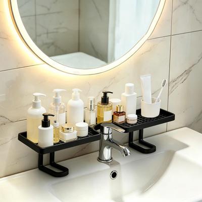 50cm No Drill Quick Drainage Bathroom Sink Shelf Over Faucet for Toothbrushes Cups Cosmetics Shampoos Kitchen Hotel Dormitory