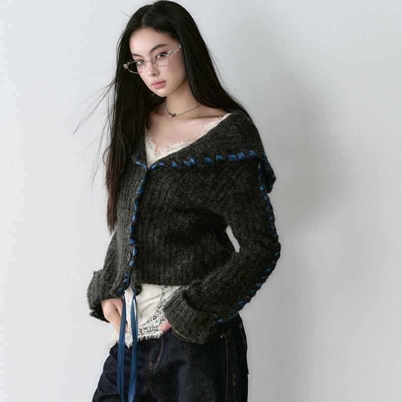 Dimanaf 2025 Sweaters Solid Cardigan Autumn Short Design Women V-Neck Sweaters Knitting Loose Sweater