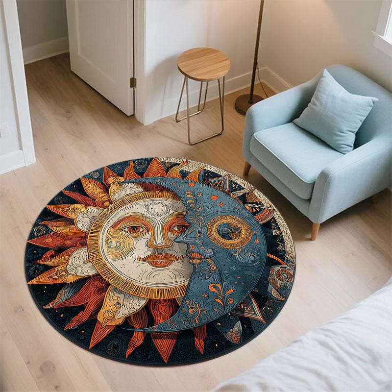 Sun & Moon Pattern Round rug,Carpet Rug for Living Room Bedroom Playroom ,Non-slip Floor Mat,Holiday Gifts and Birthday Gifts.