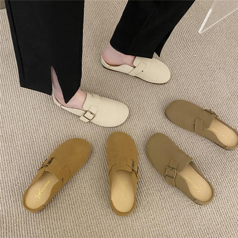 Baotou Half Slippers Women's Outer Wear 2025 New Summer Retro Versatile Flat Bottom Non-slip Lazy Muller Cool Slippers