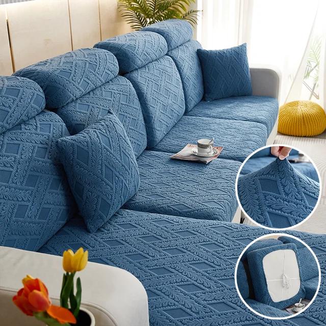 Jacquard Stretch Sofa Seat Cover Living Solid Color Sofa Cushion Cover Washable Spandex Furniture Protector L-Shaped Sofa Cover
