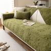 All-Season Jacquard Velvet Sofa Cushion Anti-Slip One-Piece Straight-Row Living Room Seat Pad With Dust Cover Cloth
