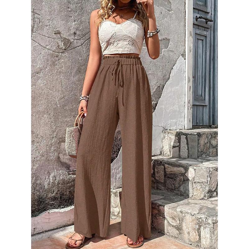 

European and American Women s Fashion Spring/summer Versatile Bubble Check Casual Wide-leg Pants XL коричневий