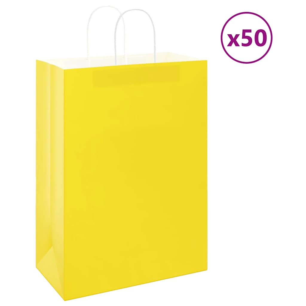 Paper Shopping Bags 50 pcs with Handles Yellow 32 x 17 x 44 cm