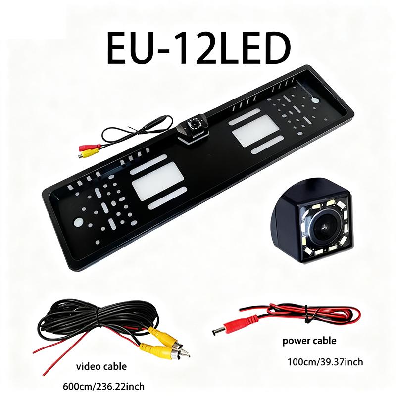 4/8/12LED European License Plate Rearview Camera Frame Reverse Backup Camera Night Vision for Truck Car SUV, Camper Pickup