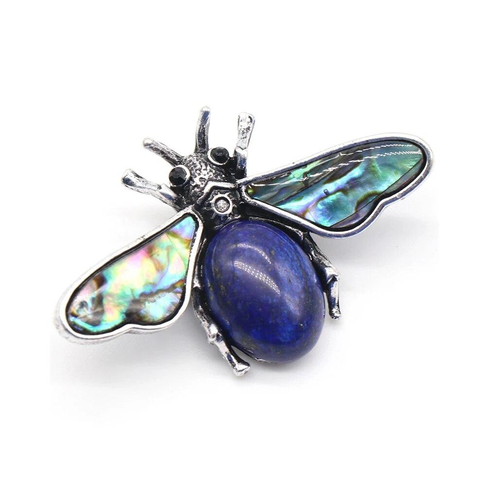 35x56mm Cute Bee Shape Pendant Natural Stone Crystal Agate Abalone Shell Brooch Charms for Jewelry Making DIY Necklace Accessory