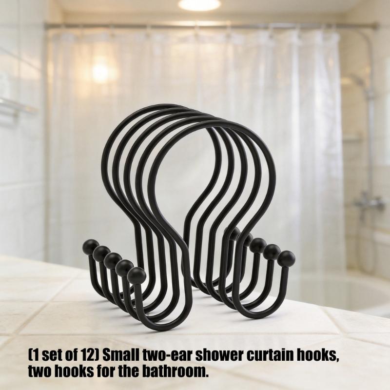 Pack of 12 Sturdy Iron Double Hook Hangers Iron Texture Suitable for Bathroom Curtain and Home Organization