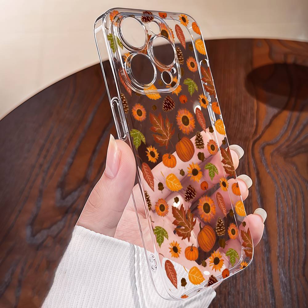 

Autumn Leaves Fall Fox Pumpkin Transparent Phone Case For IPhone 17 16 15 14 13 12 11 Pro Max Plus Case Soft Cover iPhone 13pro max