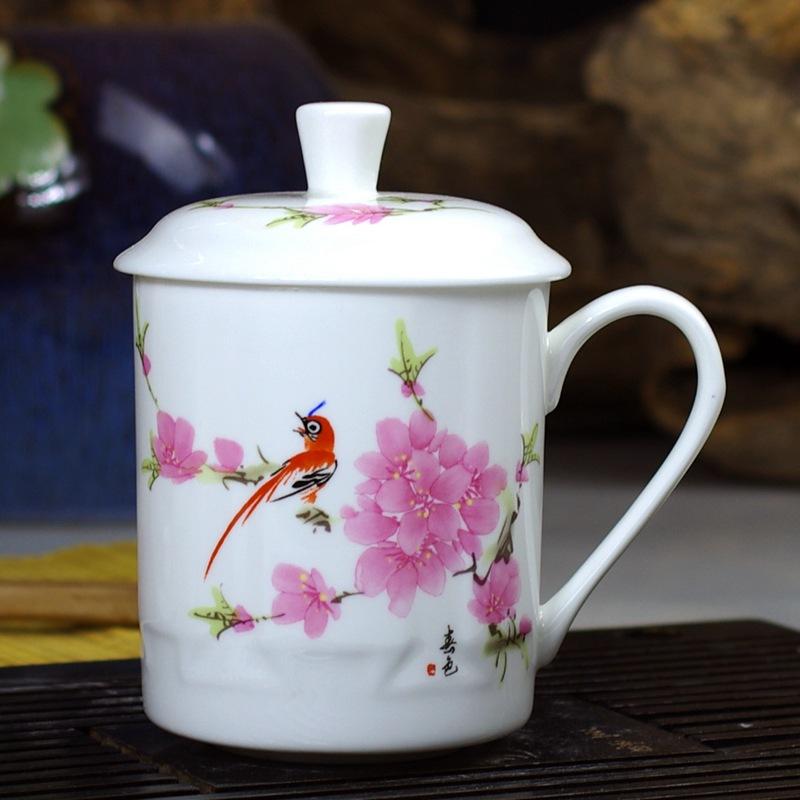 Jingdezhen Bone China Tea Cups with Lids, Conference Cups, Ceramic Water Cups, Office Cups, Gift Cups, Jing-style Cups