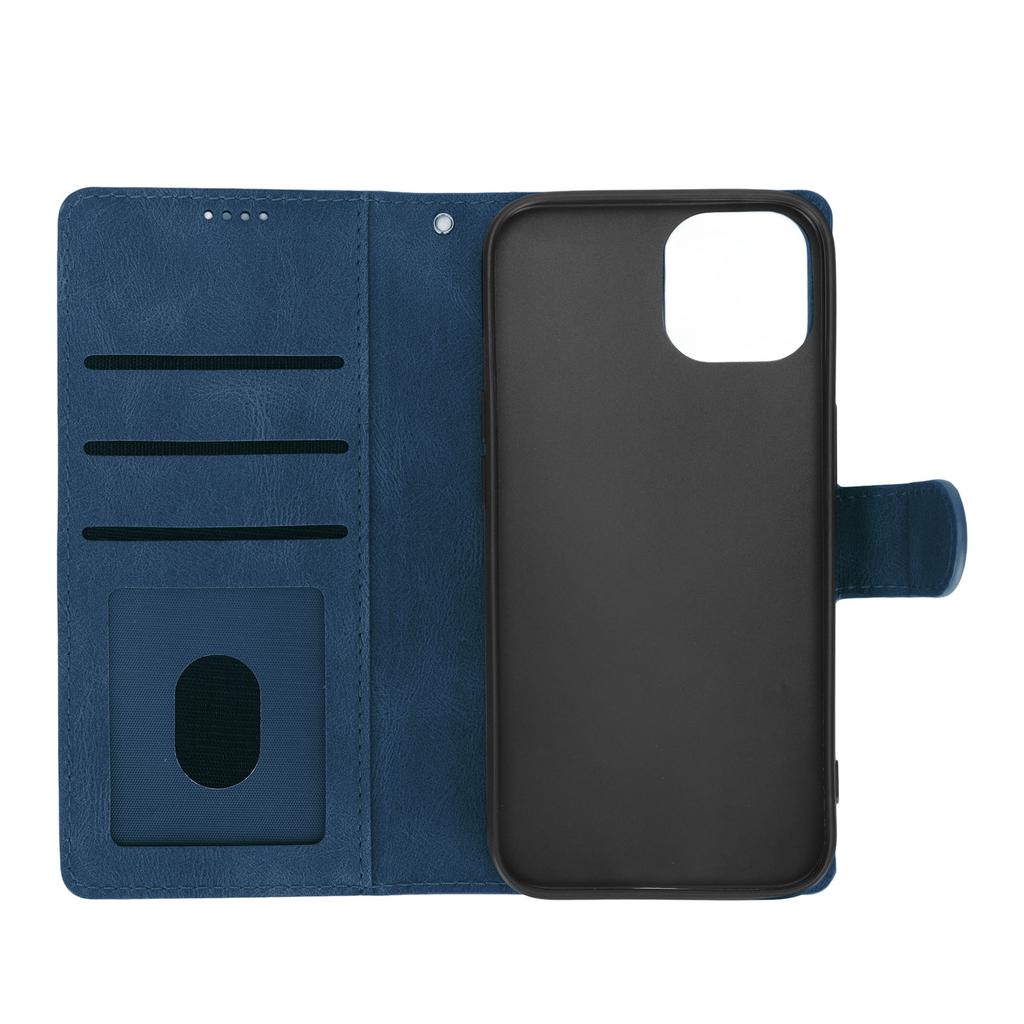 Classic PU Leather Wallet Card Flip Case Magnetic Buckle Phone Cover Shell for Iphone 13Blue