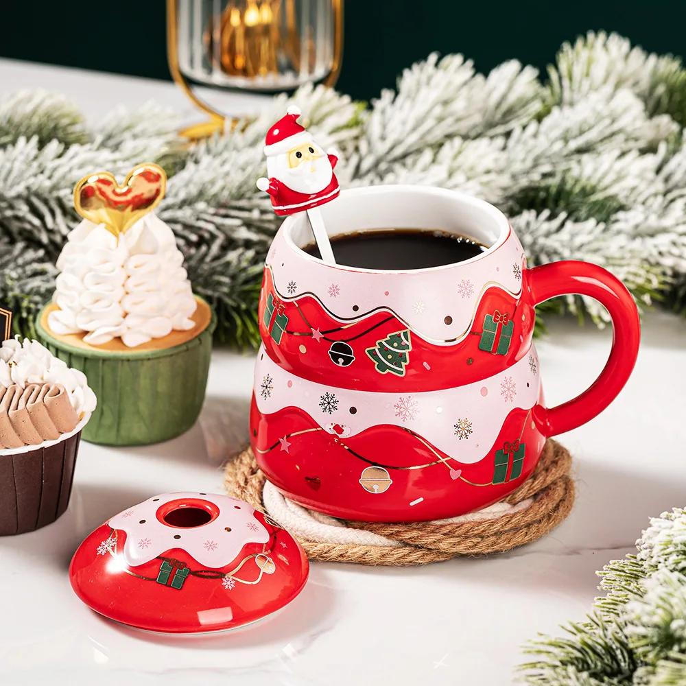450 ml Leuke Kerst Koffie Mok Met Lepel Keramische Astronaut Vorm Melk Koffie Cup Festival Dárek Kerstman Thee Cup Nordic Mok