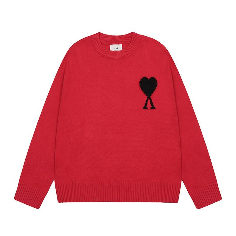 Ami Knit Crewneck Sweater Small Heart Graphic Loose Fit Unisex Streetwear Winter