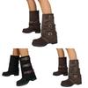 Women's Plus Size Round Toe Belt Buckle Mid-Calf Boots With Chunky Heel Fashionable Boots