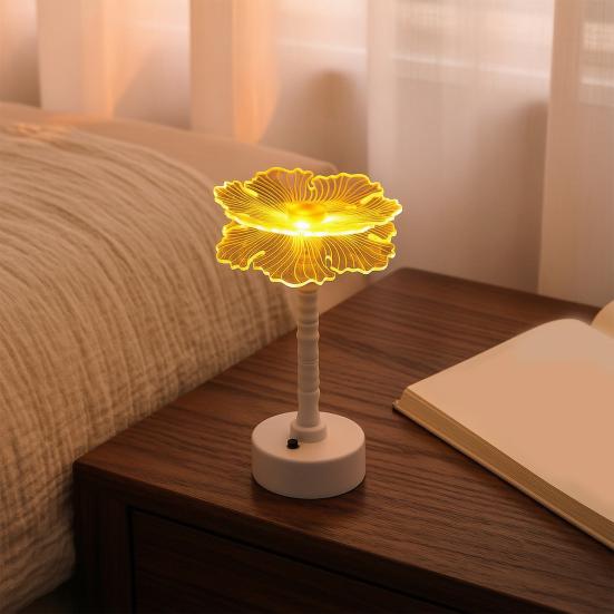 Acrylic Flower Shape LED Lamp, Decorative Cordless Table Light with Warm Light for Home, Office, Study Room, Bedside