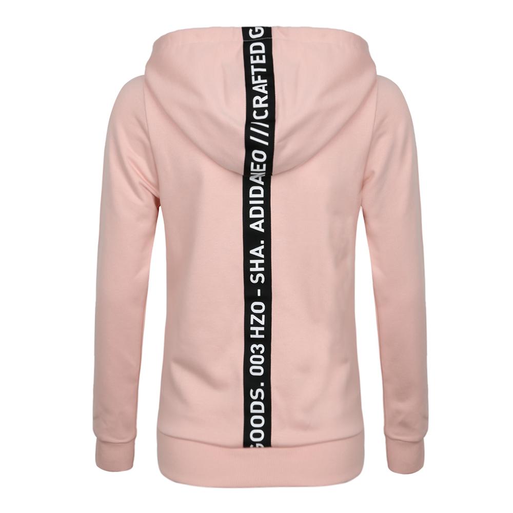 Adidas Hooded Letter Print Sports Pullover Long Sleeve Sweatshirt Women Sweatshirt Pink DU2371