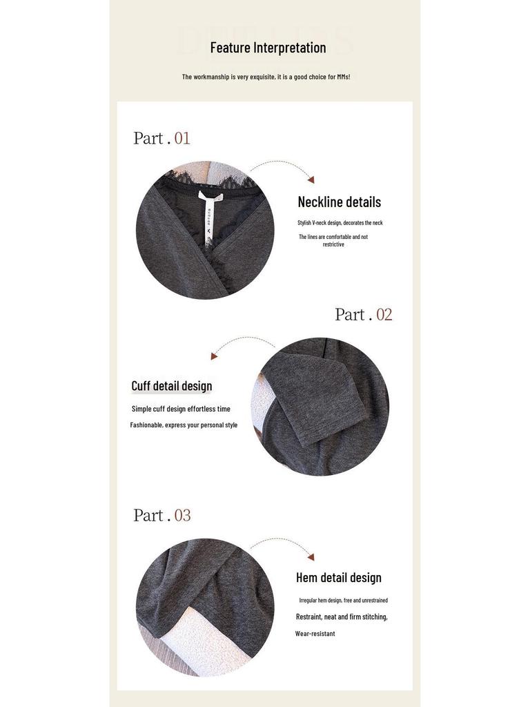 Plus Size Women's Winter Lace Patchwork V-neck Pleated Base Shirt (130-350 jin)