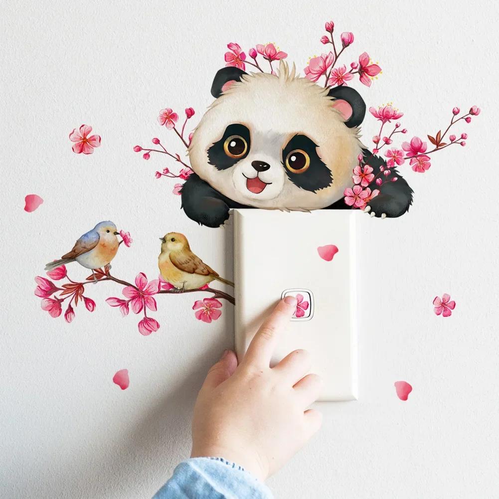 Hjem Vegg Mote Kreativ Tegneserie Panda Fugl Blomst Bryter Klistremerke Barnerom Soverom Veggmaleri Selvklebende Søte Dyr Dekal