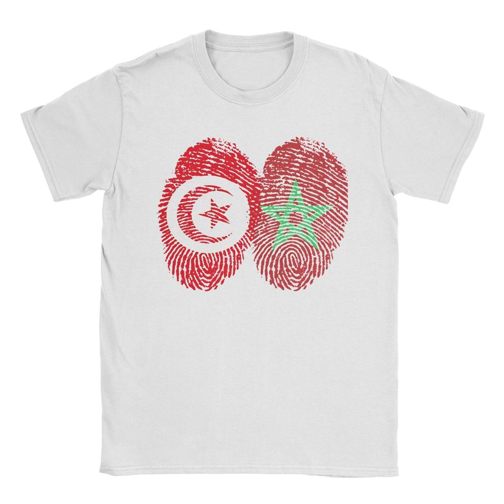 Tunisia Morocco Flags Fingerprints United TShirts Unisex Vintage Cotton Tee Shirt O Neck Short Sleeve T Shirt Printed Clothes