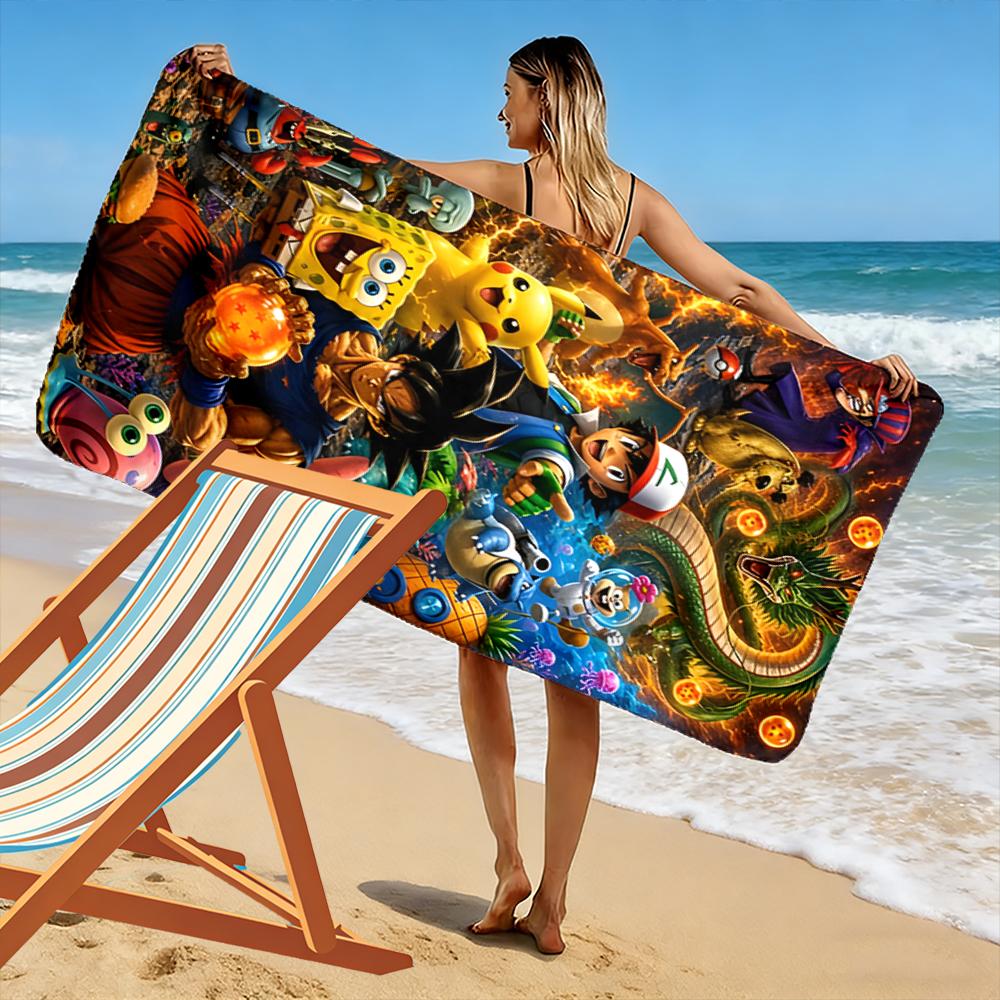 "Cartoon Characters Collage Design" Beach towel quick-drying for travel outdoor sports jogging beach and swimming