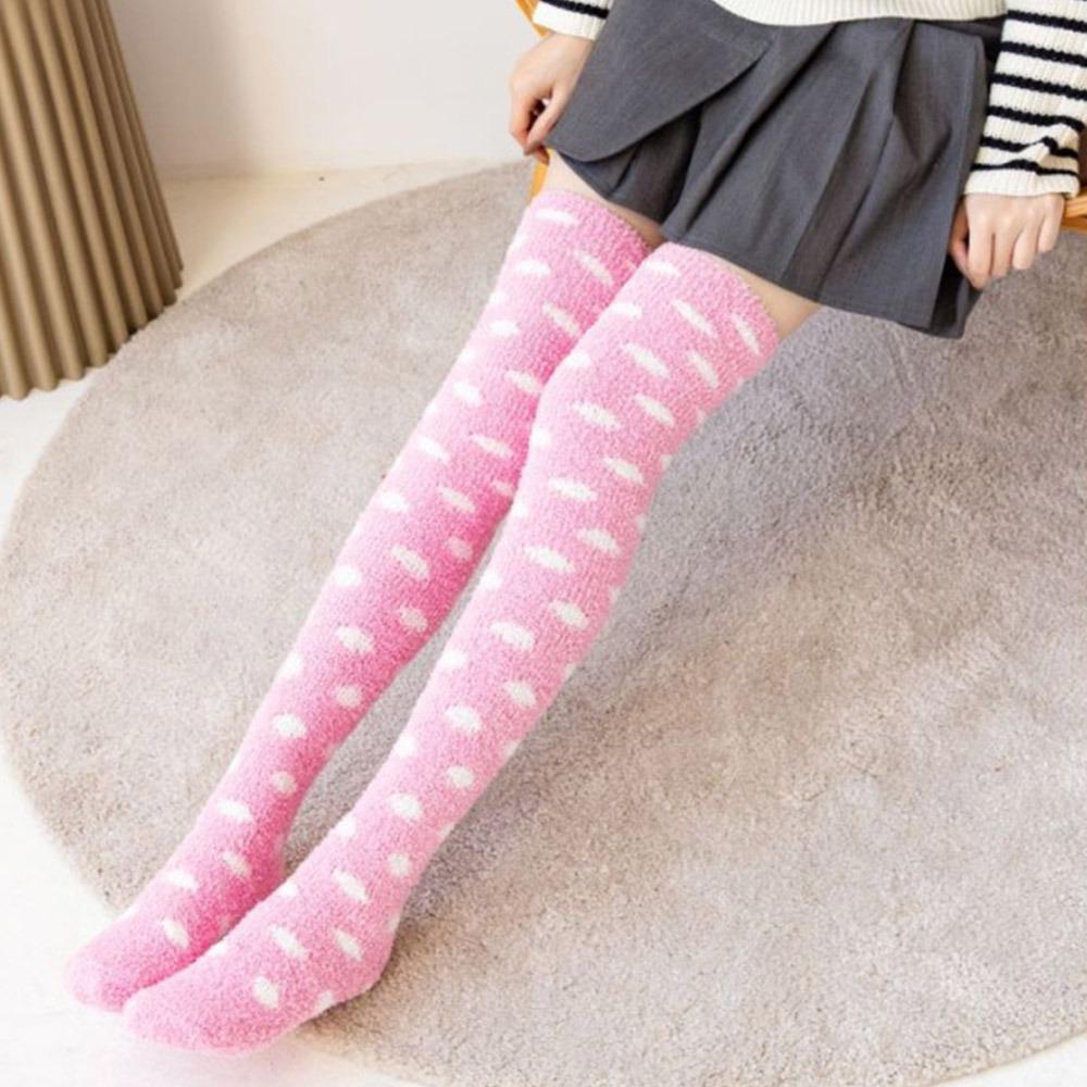 Lange Über-Knie-Socken Korallenrot Samt Warme Beinbekleidung Flauschige Damen-Kniestrümpfe Winter