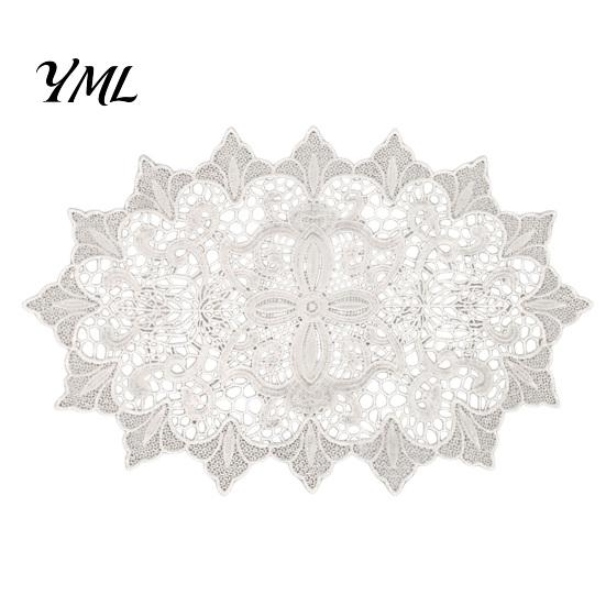 Decorative Centerpiece Mats for Dining White Lace Doily, Elegant Retro Placemat, Embroidered Table Breathable Polyester Mat, Rectangular Round