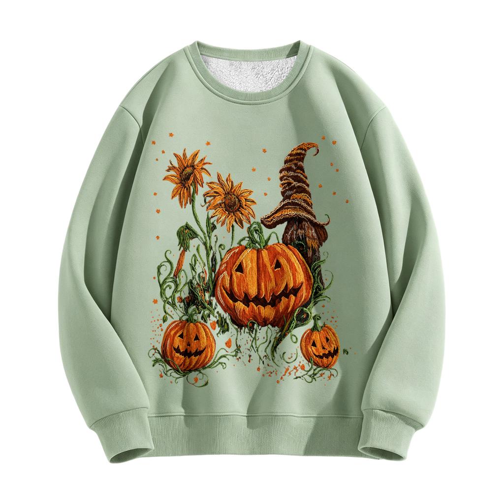 Vintage Oil Painting Pumpkin Sunflower Pullover Sweatshirt for Fall Winter
