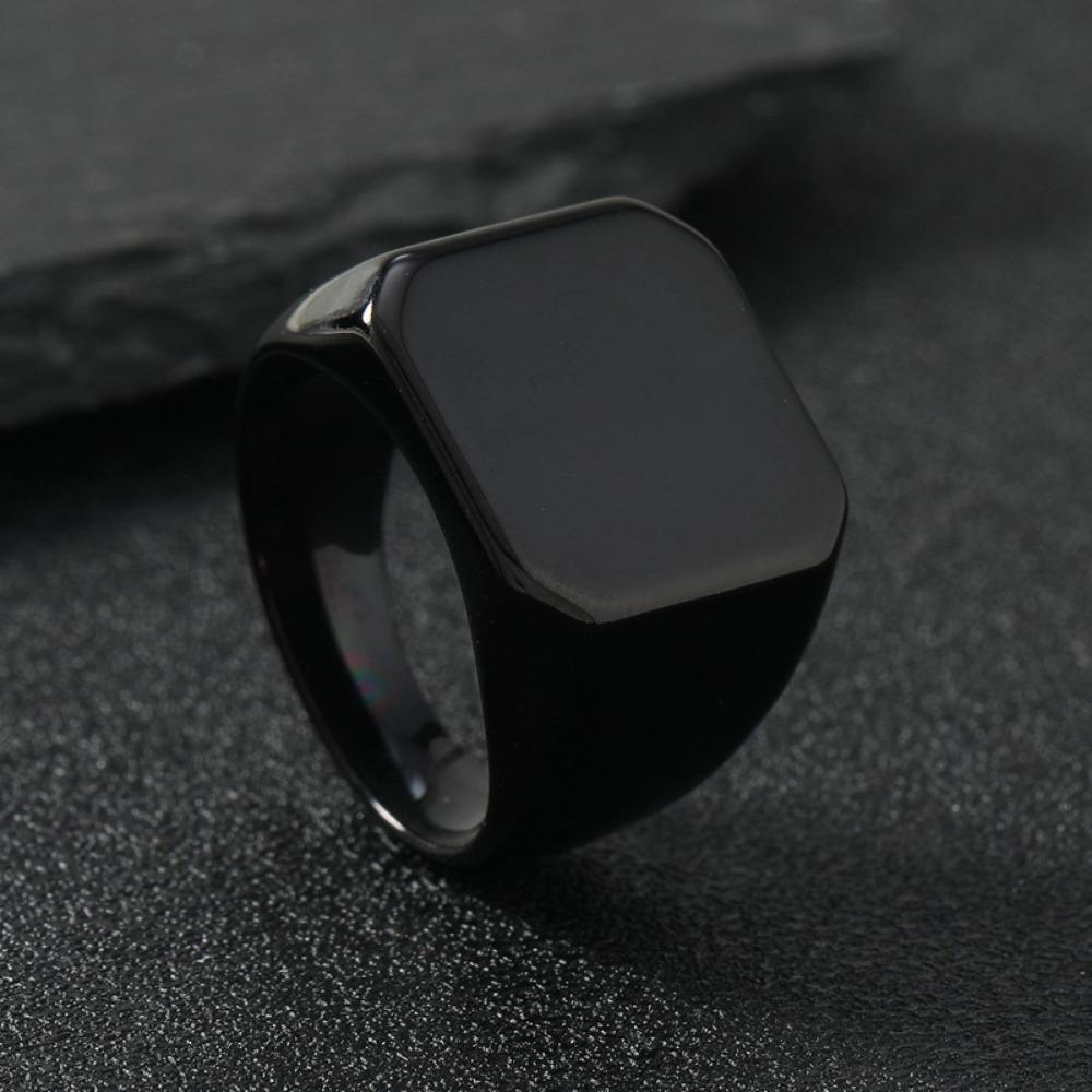 Anelli Quadrati Grandi in Acciaio Inossidabile con Geometria Semplice Personalizzata, Superficie Liscia Smussata, per Uomo, Accessorio Gioiello Punk Trendy, Regalo