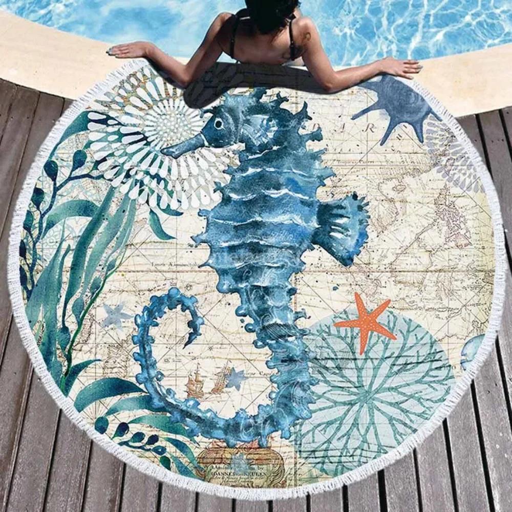 Black 3D Tiger Round Beach Towel Animal Theme Bath Towel Microfiber Fabric Size Swimming Travel Sport Adult Beach Towel