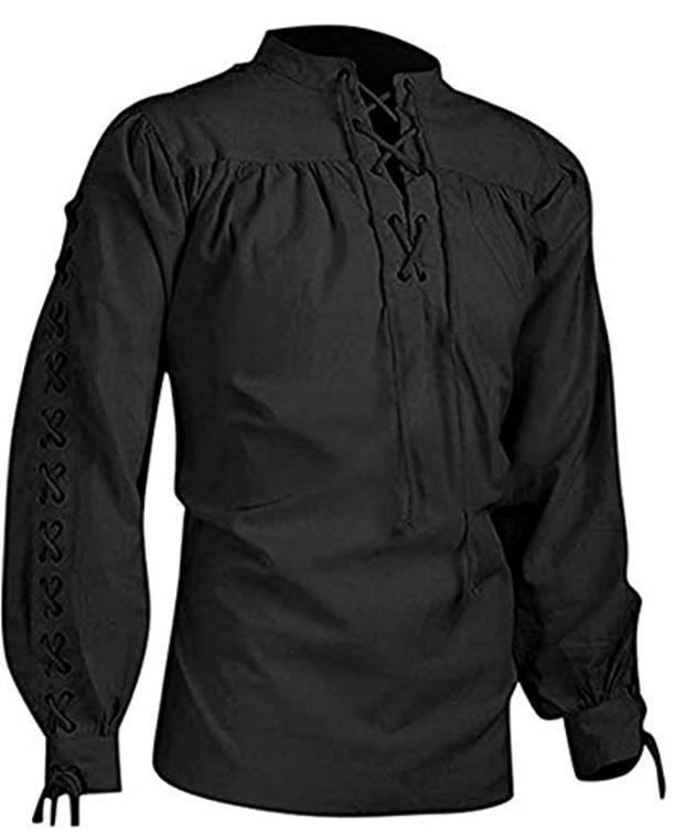 Fashion Men's Medieval Knight Warrior Costume Green Tunic Clothing Norman Chevalier Braid Pirate Saxon Shirt Men White Black