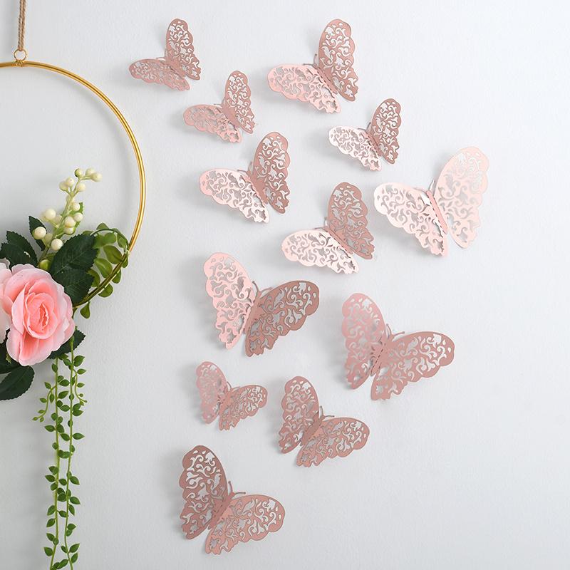 3D Hollow Butterfly Wall Sticker, Wall Decoration, Living Room Wall Balloon Arrangement, Creative Sticker with Golden Texture