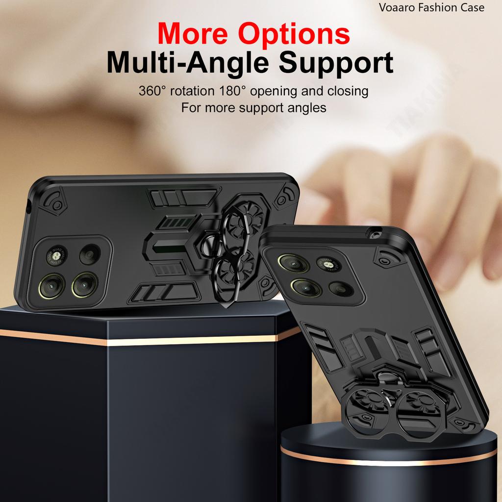 Dual Finger Ring Armor Cover for Motorola Moto G15 Case for Motorola Moto G15 Power Rotate Metal Bracket Kickstand Holder Case