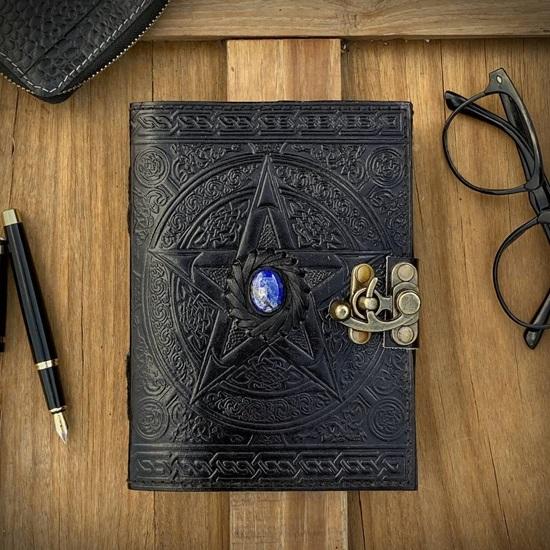 Vintage Leather Black Journal Third Eye Stone Journal Spell Witch, Book of Shadows, Best Gifts For Men Women