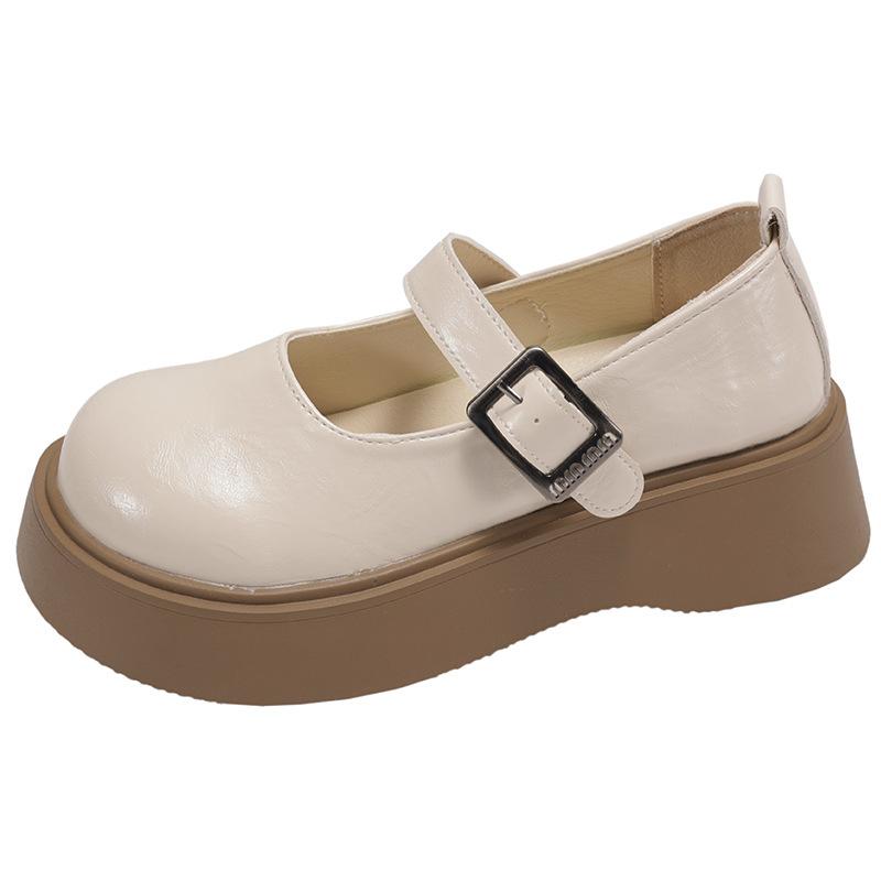 Black French Retro Platform Heightening Small Leather Shoes Women's 2025 New Summer Skirt Shallow Mouth Mary Jane Single Shoes