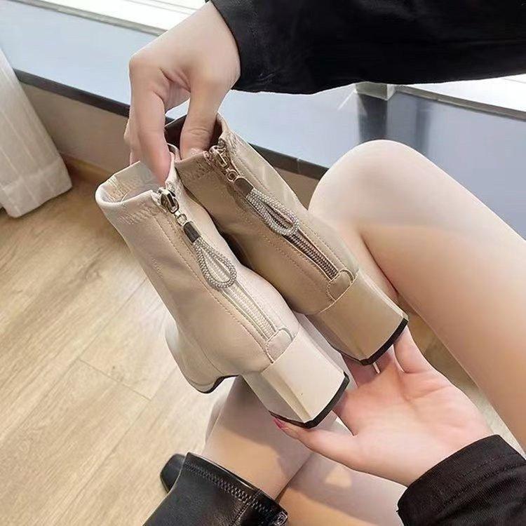 Autumn and winter new short boots women's thick heel single boots 2025 French high heels thin leather boots fashion outside Martin boots