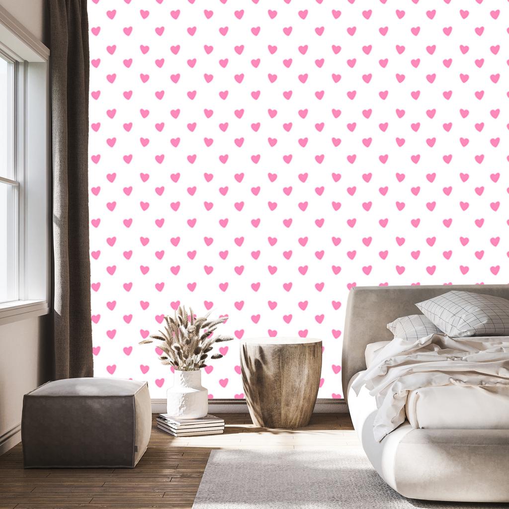 Hearts Wallpaper White and Powder Pink 50x1000