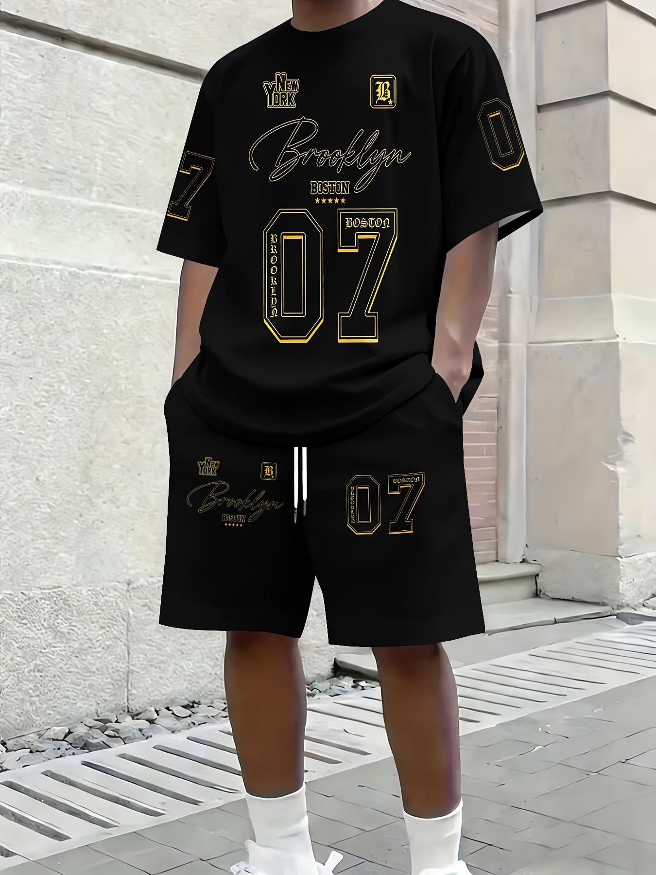 

Men 07 Number Digital Print 2Pcs Short Sleeve Shorts Set L