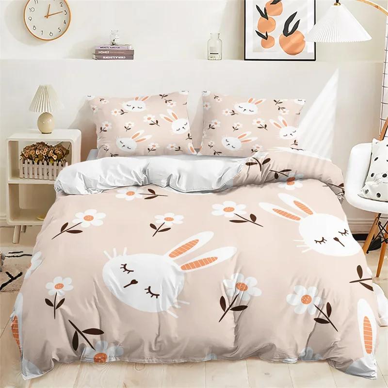 Cartoon Rabbit Duvet Cover Easter Bedding Set Animals Pattern Festival Celebrate Comforter Cover Set Twin For Girl Nursery Child